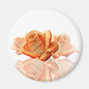 Coral Rose Blossom with Sheet Music Magnet