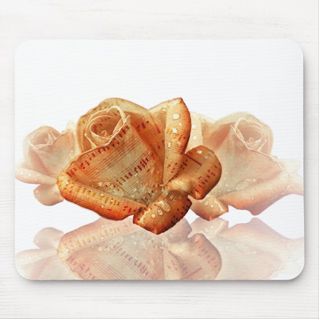 Coral Rose Blossom with Sheet Music Mouse Pad (Front)