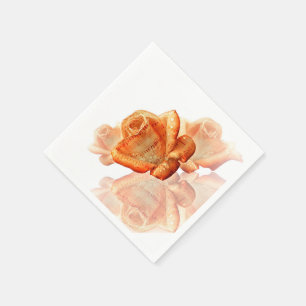 Coral Rose Blossom with Sheet Music Napkins