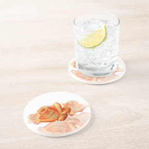 Coral Rose Blossom with Sheet Music Sandstone Coaster