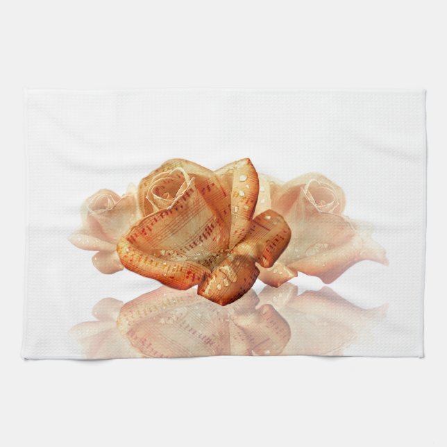 Coral Rose Blossom with Sheet Music Towel (Horizontal)