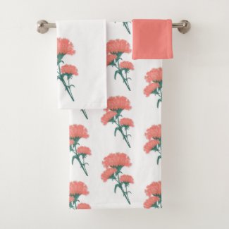 Coral Rose Carnation Cluster Bath Towel