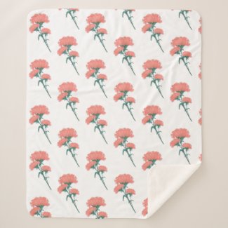 Coral Rose Carnation Cluster Sherpa Blanket