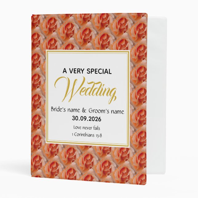 CORAL ROSE Elegant Floral WEDDING Christian Mini Binder (Front/Inside)