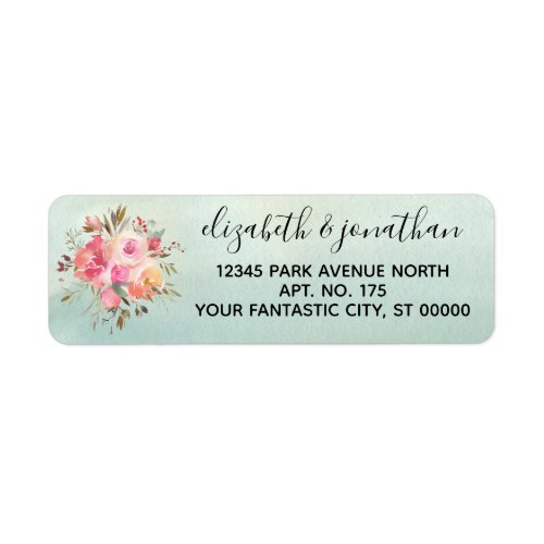 Coral Rose Floral Green Watercolor Lights Label