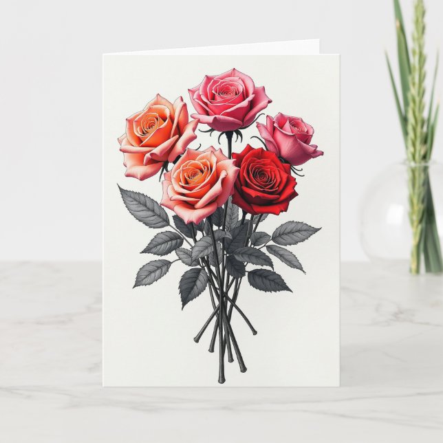Coral Rose Floral Mothers Day Card (Front)