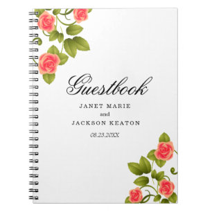 Coral Rose Flower Wedding - Guestbook Notebook