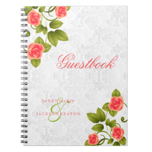 Coral Rose Flowers - Guestbook Notebook