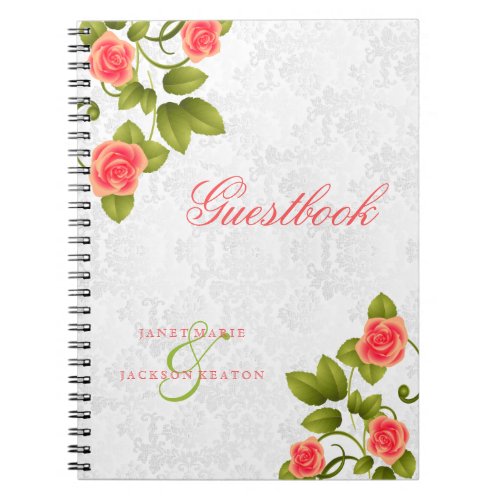 Coral Rose Flowers _ Guestbook Notebook