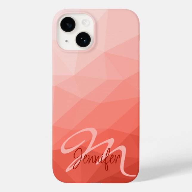 Coral rose geometric mesh ombre pattern Monogram Case-Mate iPhone Case (Back)