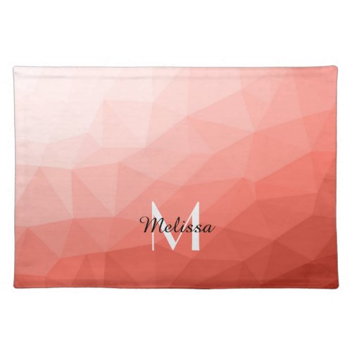 Coral rose geometric mesh ombre pattern Monogram Cloth Placemat