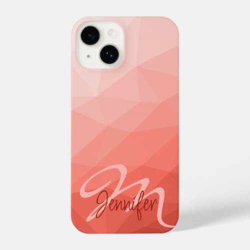 Coral rose geometric mesh ombre pattern Monogram iPhone 14 Case
