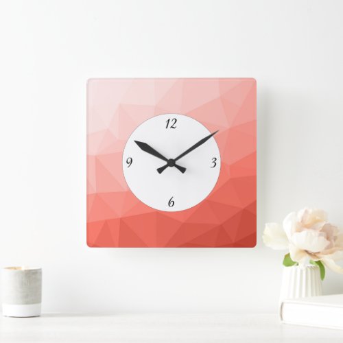 Coral rose geometric mesh ombre pattern square wall clock