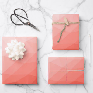 Coral rose geometric mesh ombre pattern wrapping paper sheets