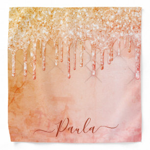Coral rose gold glitter drips rustic girly bandana