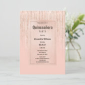 Coral Rose Gold Gradient Glitter Quinceañera Party Invitation (Standing Front)