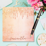 Coral rose gold pink glitter marble glam monogram notepad<br><div class="desc">A coral, rose gold, pink rustic marble background. Decorated with golden and rose gold faux glitter dripping, paint drip look. Personalize and add your name. The name is written with a large modern hand lettered style script. Dark coral colored letters. To keep the swashes only delete the sample name, leave...</div>