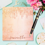 Coral rose gold pink glitter marble glam monogram notepad<br><div class="desc">A coral, rose gold, pink rustic marble background. Decorated with golden and rose gold faux glitter dripping, paint drip look. Personalize and add your name. The name is written with a large modern hand lettered style script. Dark coral colored letters. To keep the swashes only delete the sample name, leave...</div>