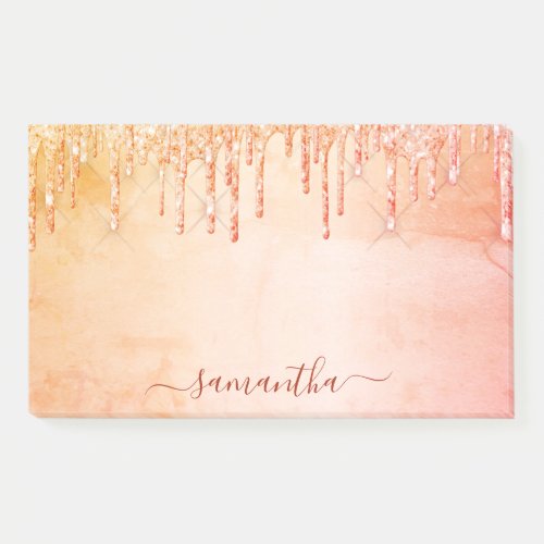 Coral rose gold pink glitter marble glam monogram post_it notes