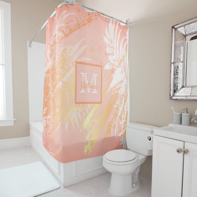 coral and gold shower curtain