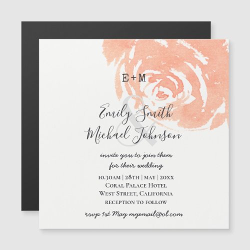 Coral Rose Magnetic Wedding Save The Date Invite