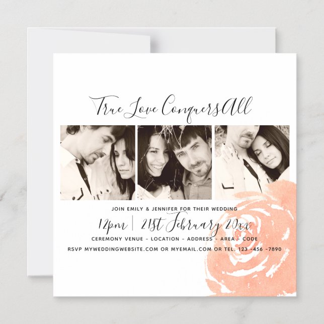 Coral Rose Photo Collage Wedding Save The Date Magnetic Invitation (Front)