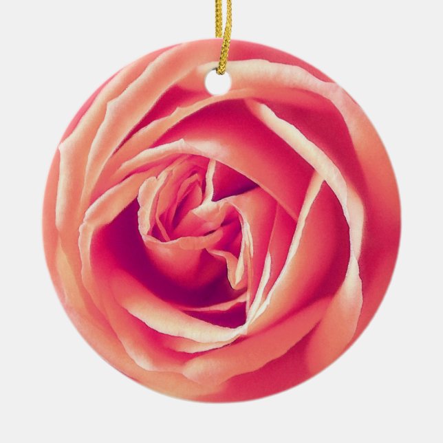 Coral rose print ceramic ornament (Front)