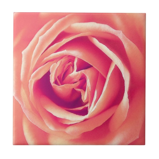 Coral rose print ceramic tile (Front)