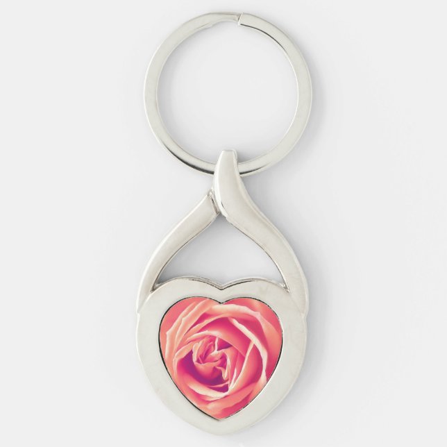 Coral rose print keychain (Front)