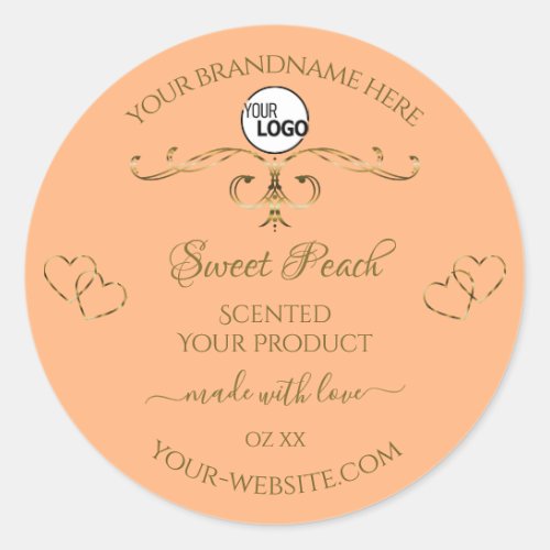 Coral Rose Product Labels Gold Ornate Hearts Logo
