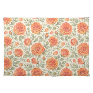 Coral Rose & Sage Garden Pattern Cloth Placemat