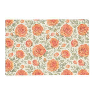 Coral Rose & Sage Garden Pattern Placemat