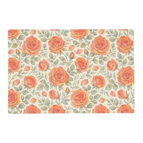 Coral Rose & Sage Garden Pattern Placemat