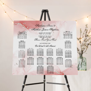 Coral Rose Silver Wedding 16 Table Seating Chart  Foam Board