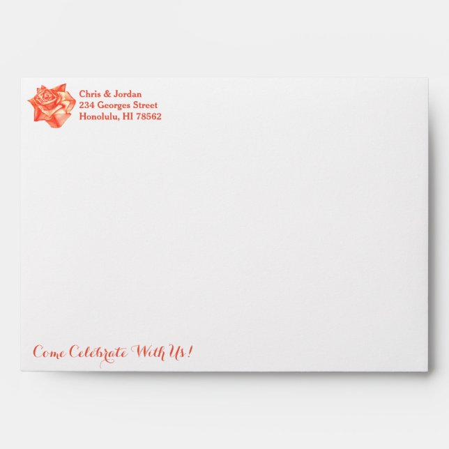Coral Rose Simple Elegant Summer Wedding Envelope (Front)