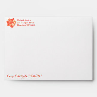 Coral Rose Simple Elegant Summer Wedding Envelope