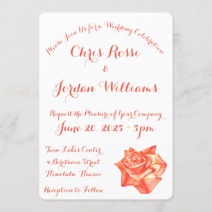 Coral Rose Two-Sided Text Simple Elegant Wedding Invitation