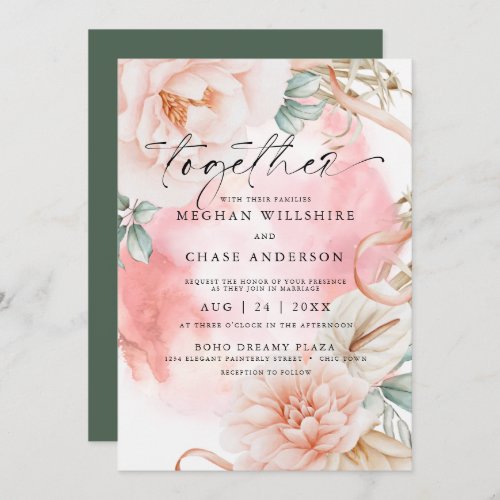 Coral Rose Watercolor Bouquet Invitation