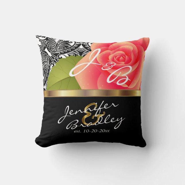 Coral Rose Wedding Design - Personalize  Throw Pillow (Front)