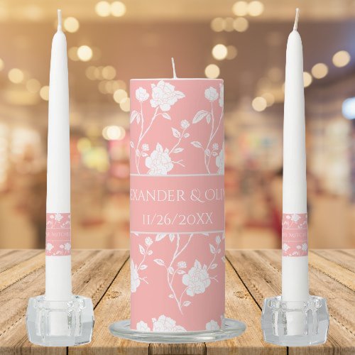 Coral Rose Wedding Unity Candle Set