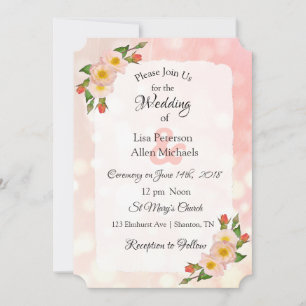 Coral Roses Floral Elegant Wedding Invitation