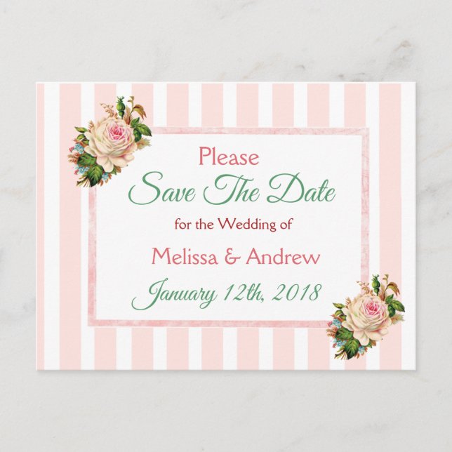 Coral Roses Floral Save the Date Postcard (Front)