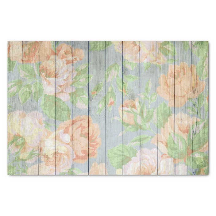 Coral Roses On Weathered Planks Rustic Tissue Paper | Zazzle.com