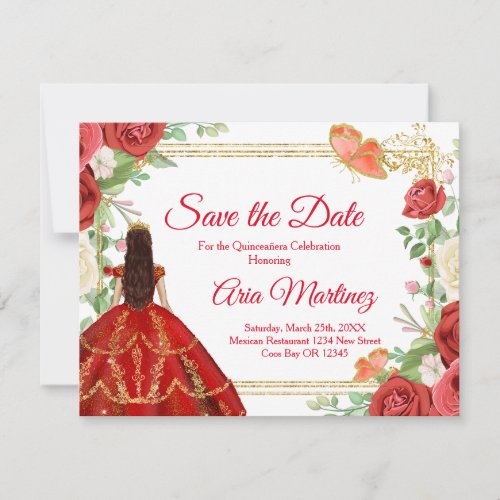 Coral Roses Quinceaera 15 Anos Save the Date  Thank You Card