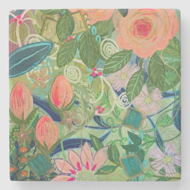 Coral Roses Stone Coaster (Front)