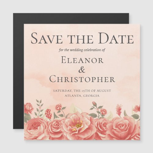 Coral Roses Watercolor Peach Floral Save the Date