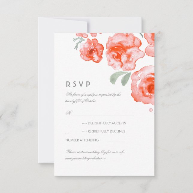 Coral Roses Watercolor Wedding RSVP Card (Front)