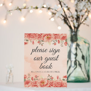 Coral Roses Wedding Guest Book Sign Foam Board