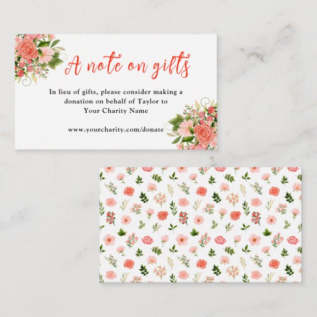 Coral Roses with Foliage Birthday A Note On Gifts Enclosure Card (Front/Back)
