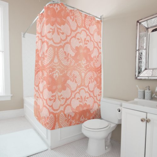 Coral Royal Antonietta White Candy Floral Lace Shower Curtain